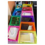 Ten trays of stained glass pieces