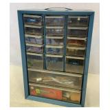 17 drawer metal parts bin and contents