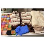 1950s hand knit shawl, sweater, blanket, scarves