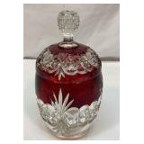 Tarentum EAPG Ruby Flash lidded bowl