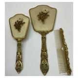 Vtg mirror, brush and comb set