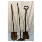 1950s kids metal and wood garden tools