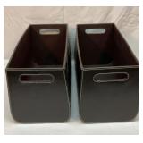 Two faux leather shelf storage bins
