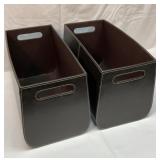 Two faux leather shelf storage bins