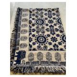 Gray and blue throw with lions