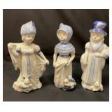 Three vtg JV Imports lady figures with animals