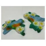 Two Vtg chalk bird wall hangers
