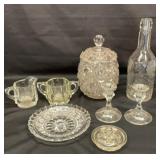 Big Button lidded jar, sugar and creamer, etc.