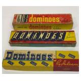 Three Vtg double six dominoes sets.  Complete.