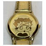 Betty Boop watch with gold tone leather band