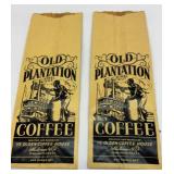 Two vtg Old Plantation coffee bags