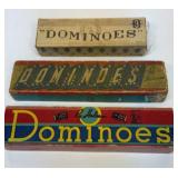 Three vintage double six dominoes sets. Complete