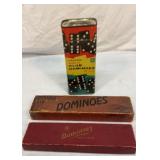 Three vintage double six dominoes sets. Complete.