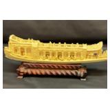 Vtg carved composite junk boat sculpture