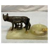 Brass Romulus and Remus marble desk piece
