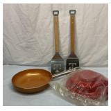 Three tier cake form, copper skillet, spatulas