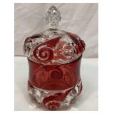 Ruby stained glass candy jar. Snail pattern.