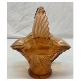 Vtg Empress Bird of Paradise peach glass basket
