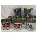 Metal beer buckets.  Six PBR and 2 Old Milwaukee