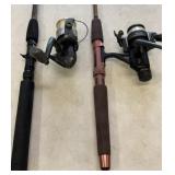 Two fishing rod and reel sets