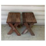 Two wood bench seats