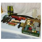 Large lot of Tyco train cars, parts and track
