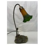 Metal desk lamp with glass shade. Works.