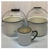 White granite ware pots, etc  Great for planters