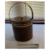 Chocolate colored vinyl ice bucket with tongs