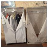 Two fabric wardrobes and contents