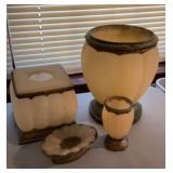 Glass and metal bathroom vanity items