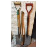 Two shovels and an axe