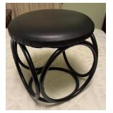 Black faux leather and metal footstool