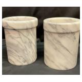 Two gray and white marble wine bottle chillers