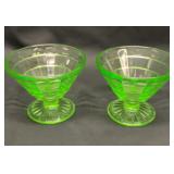 Two green depression block optic sherbet cups