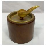 Vtg wood and metal tobacco humidor with pipe stand