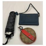 Coach blue wristlet, coin purse, umbrella. Real