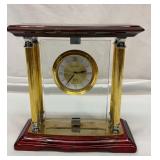 Brass and wood swivel glass mantle clock