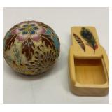 Cloisonnï¿½ ball and peacock feather pillbox