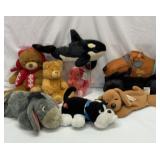 Stuffed animals. Scooby Doo jeep, Pound Puppy, etc