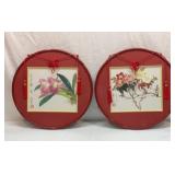 Two Vtg Asian floral paintings, watercolor