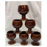 Vtg art pottery colonial wine goblet. Set of six.