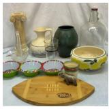 Pottery, glass basket, drink mix glass, etc.
