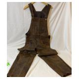 Brown suede leather bib overalls