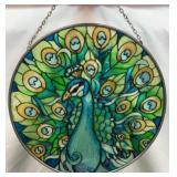 Round peacock sun catcher, 6 1/2 inches wide