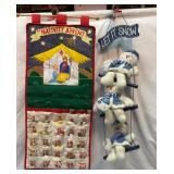 Nativity advent calendar and snowman hanging