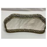 Mirrored dresser perfume tray with brass edge