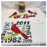Two StL Cardinals rally towels, Clydesdale mug