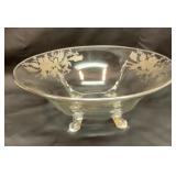 Vtg footed glass bowl with sterling silver overlay