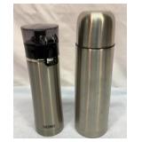Two stainless steel thermoses